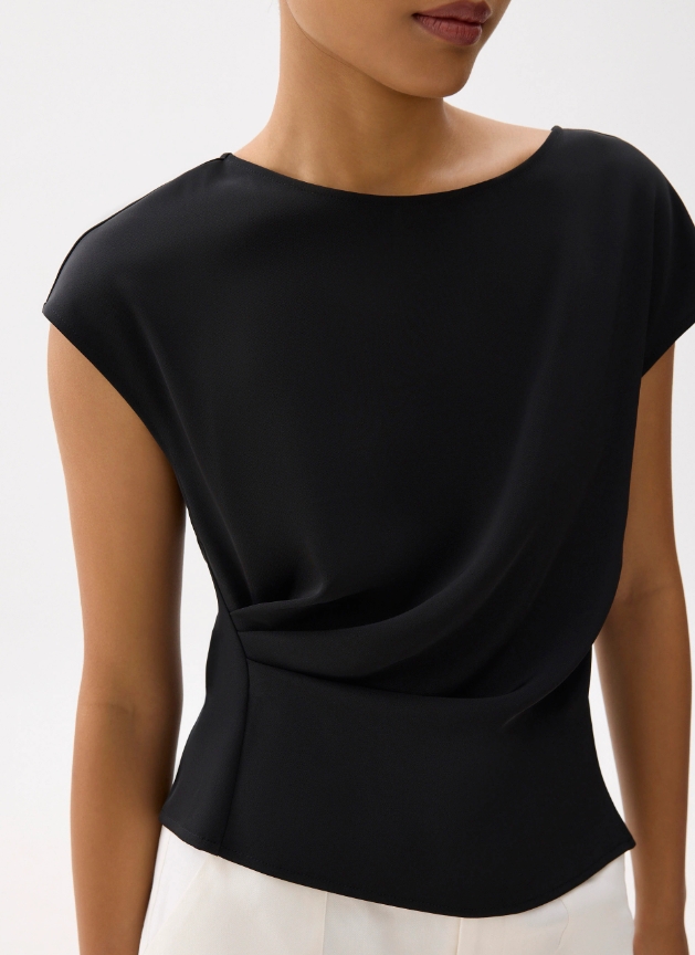 Boat Neck Drape Blouse - Image 3