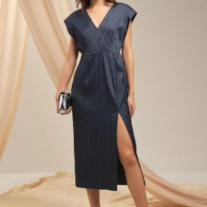 Striped V-neck Column Midaxi Dress