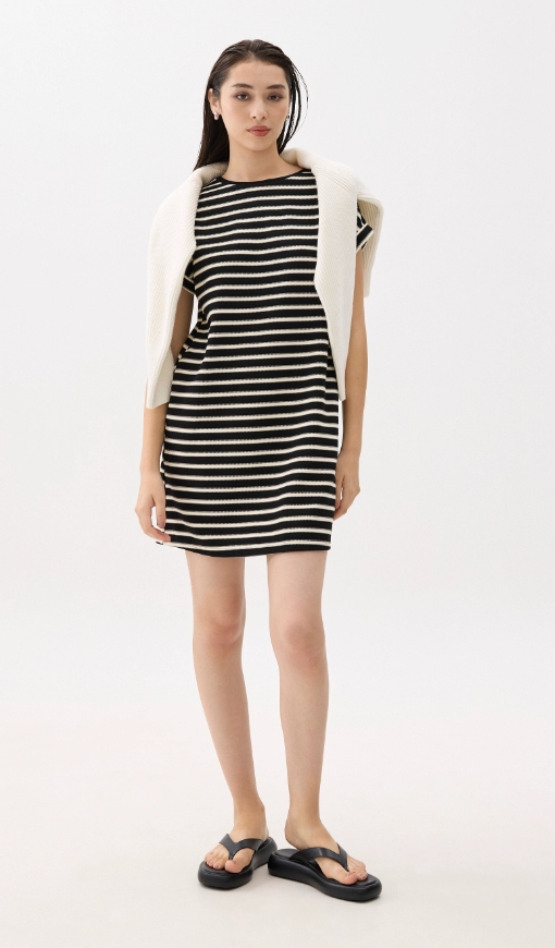 Striped Jersey Shift Mini Dress