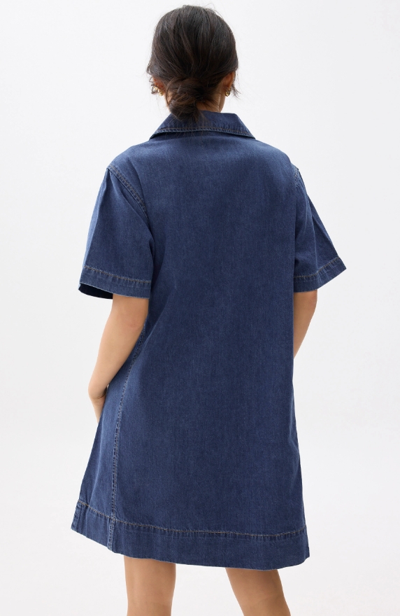 Denim Collared Trapeze Dress - Image 2