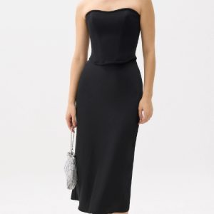 Elastic Satin Bias Cut Midaxi Skirt