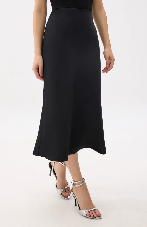 Elastic Satin Bias Cut Midaxi Skirt - Image 4