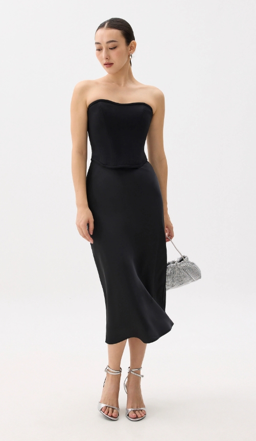 Elastic Satin Bias Cut Midaxi Skirt - Image 2