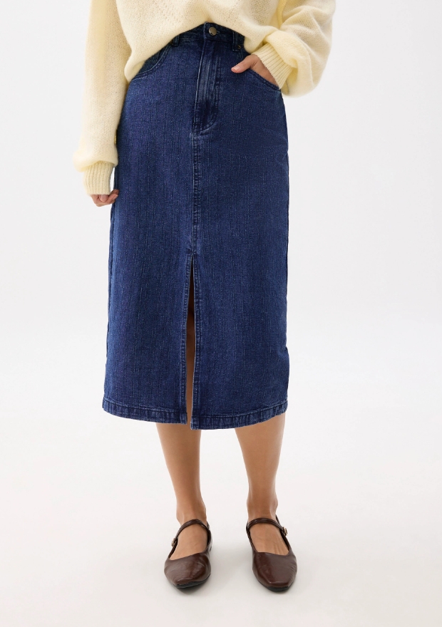 Striped Denim Column Midaxi Skirt - Image 4