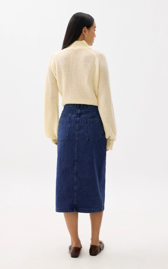 Striped Denim Column Midaxi Skirt - Image 3