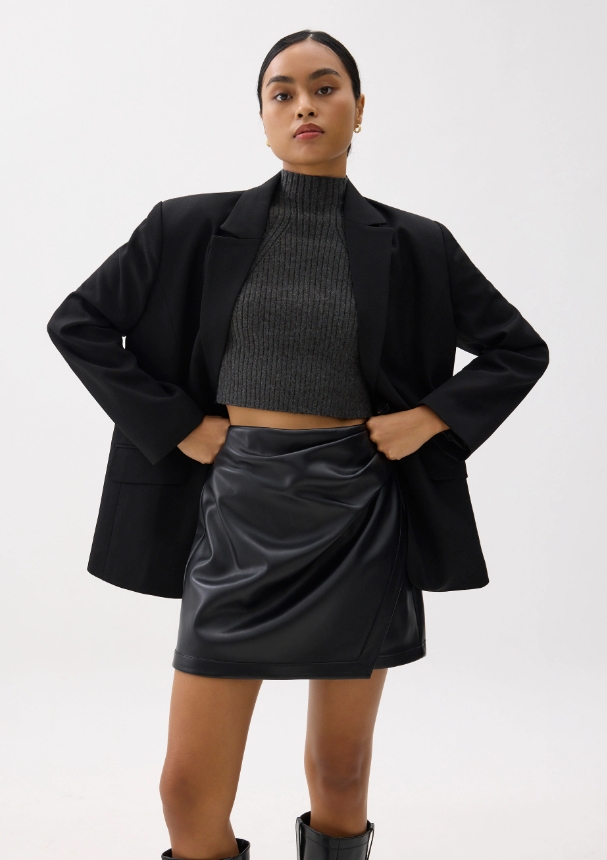 High Waist Vegan Leather A-line Mini Skirt
