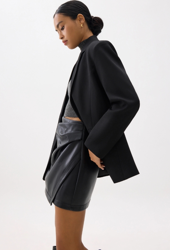 High Waist Vegan Leather A-line Mini Skirt - Image 3