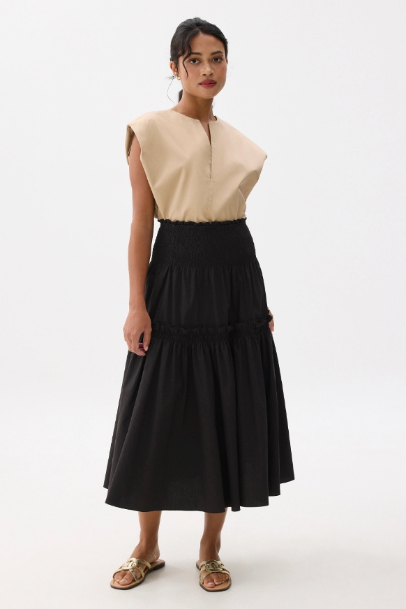 High Waist Tiered A-line Maxi Skirt